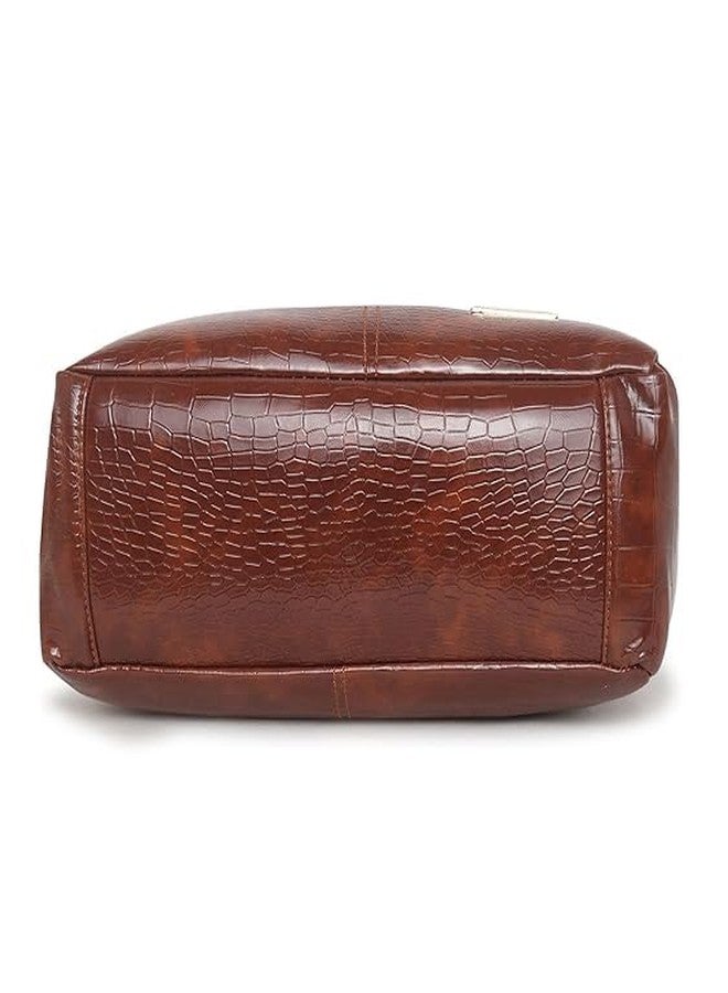 Purse Pulse Women Fashion Croco Shoulder Bags (Brown) - Image 5
